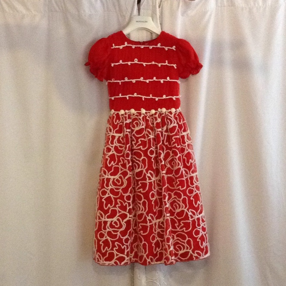 Handmade Red Dress with Unique Handwoven Design